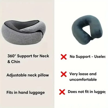 Memory Foam Travel Neck Pillow U-Shaped Adjustable Support Portable Sleep