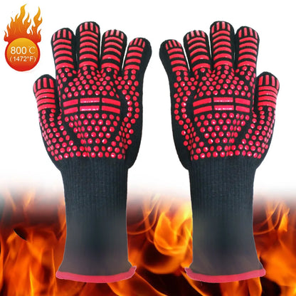 BBQ Gloves Heat Resistant to 800°C Aramid Oven Mitts Silicone Grip