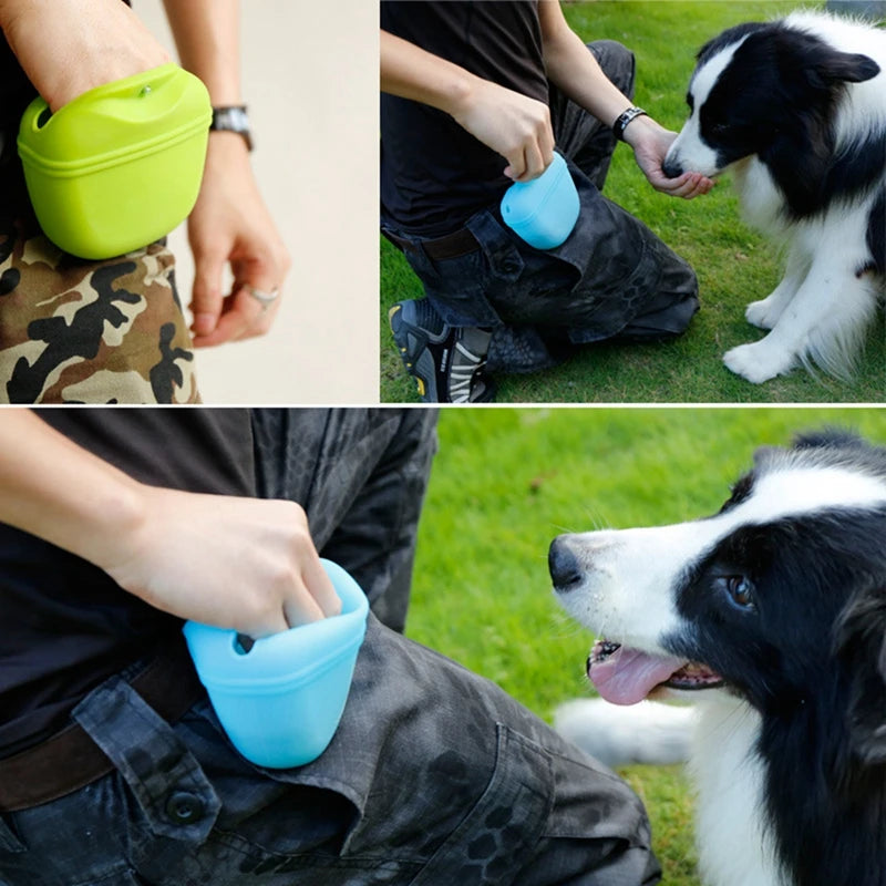 Silicone Dog Treat Pouch 12.5cm Magnetic Training Bag with Belt Clip