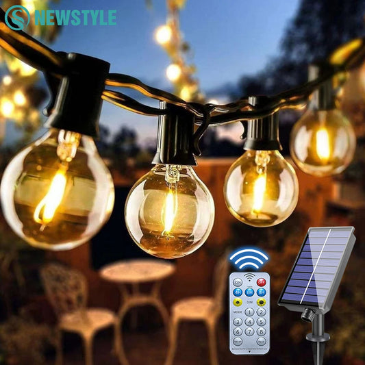 Solar String Lights Outdoor 10m G40 Globe LED Remote Waterproof Garden