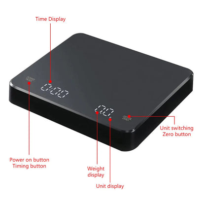 Coffee Scale with Timer 3kg Digital Kitchen Scale 0.1g Precision USB