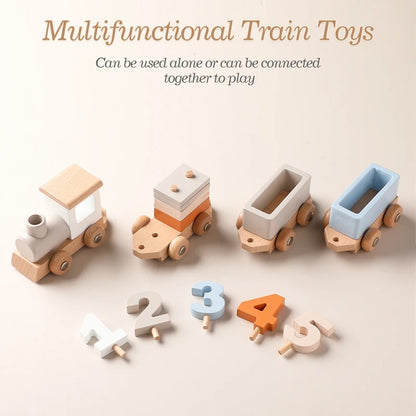 Wooden Train Set Montessori Educational Toy Numbers Learning Trolley