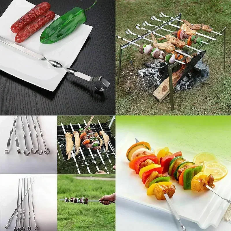 BBQ Skewers Stainless Steel 38cm Flat Kebab Sticks Set of 10 Barbecue
