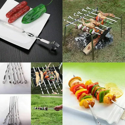 BBQ Skewers Stainless Steel 38cm Flat Kebab Sticks Set of 10 Barbecue