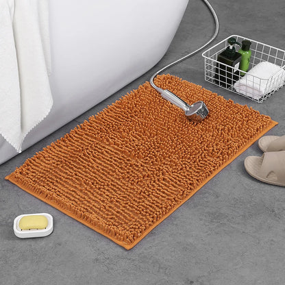 Chenille Bath Mat Rectangular Non-Slip Soft Absorbent Bathroom Rug