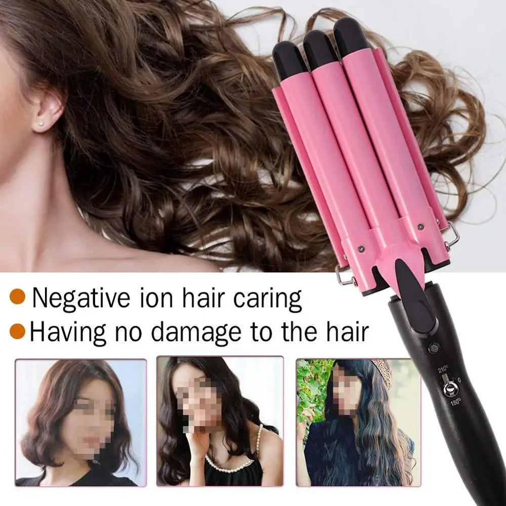 Triple Barrel Hair Waver Ceramic Curling Iron 170-220°C Adjustable Heat