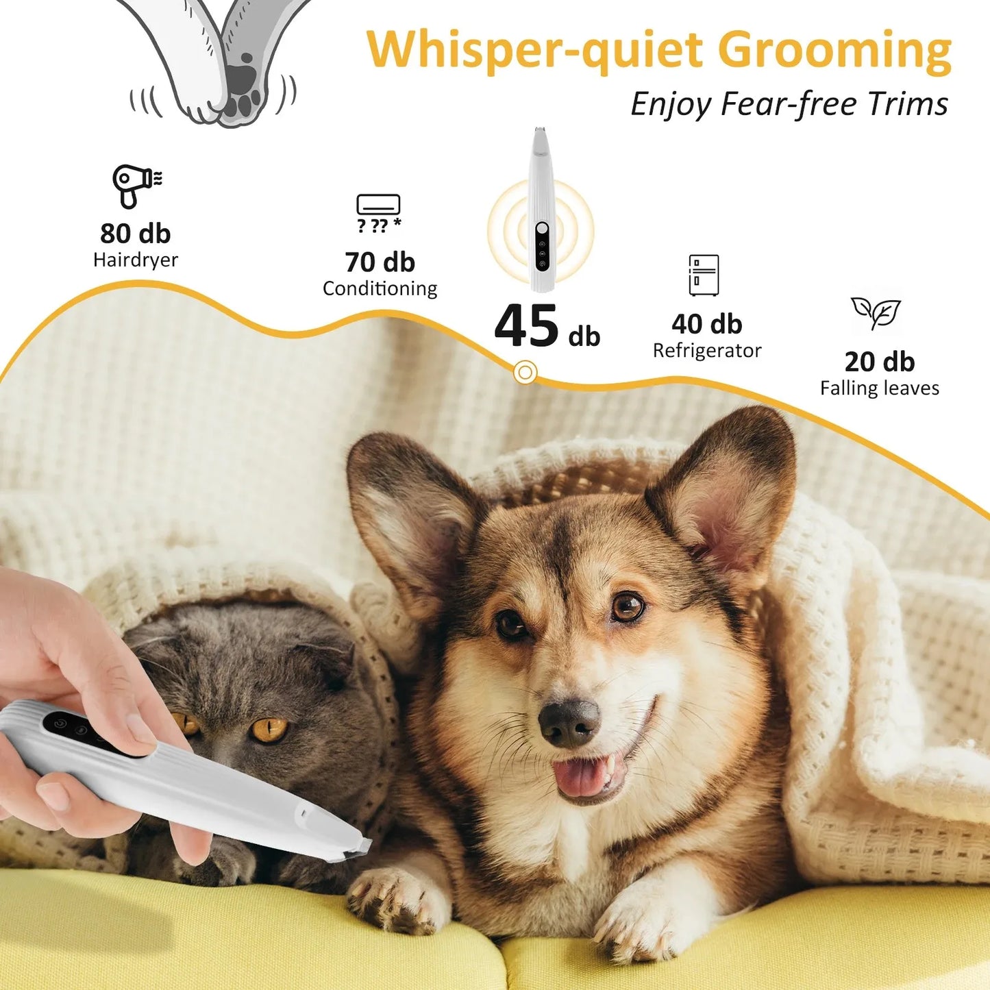 Pet Paw Trimmer LED Light Low Noise Cordless Dog Cat Hair Clipper Grooming