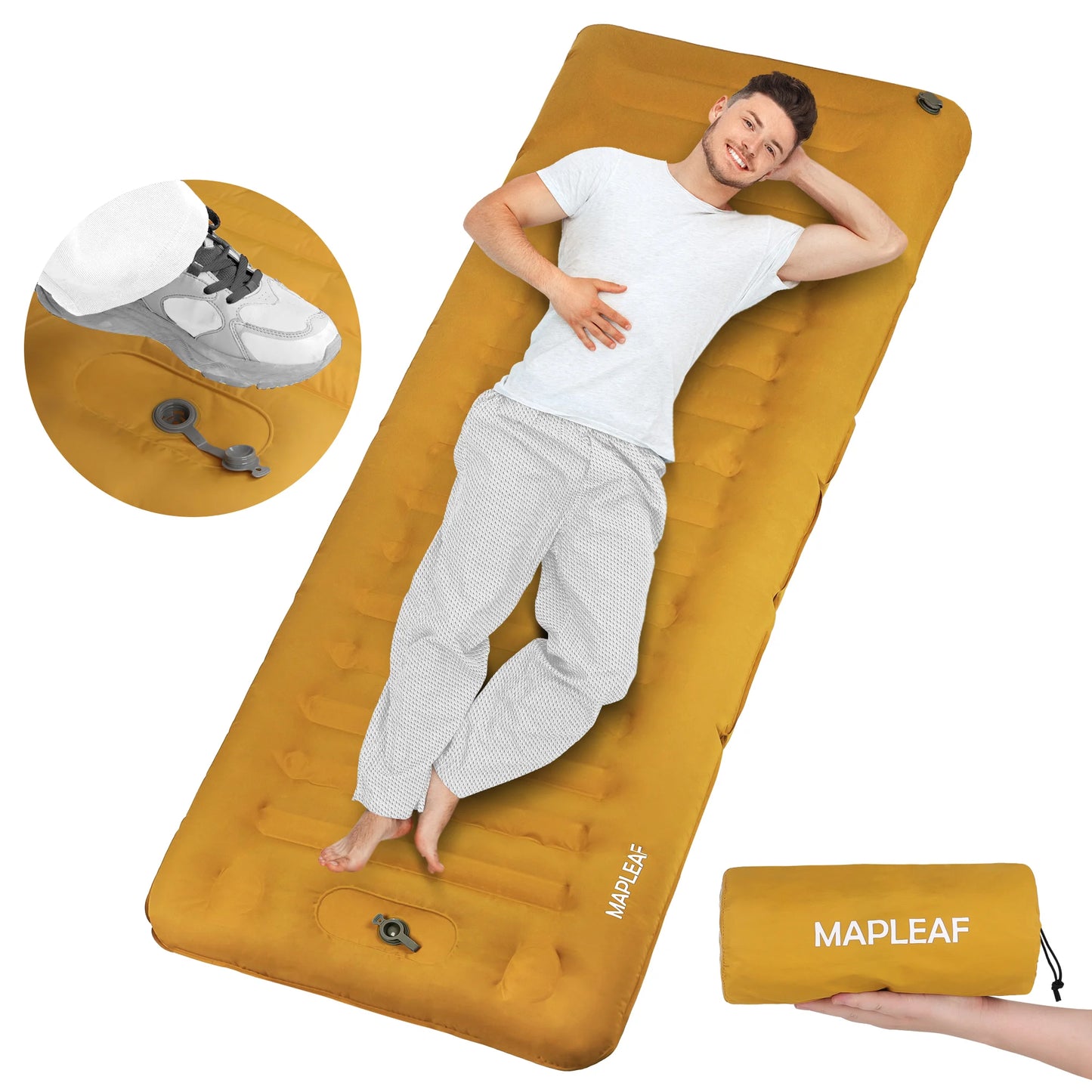 Self-Inflating Camping Mattress 12cm Thick 197x70cm Sleeping Pad with Built-In Pillow