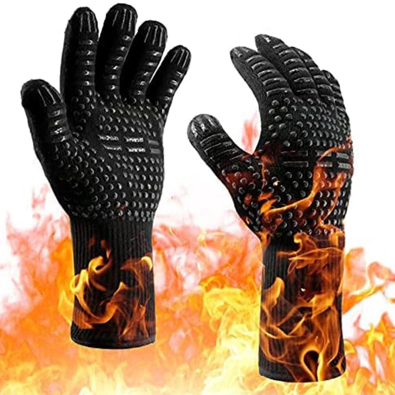 Heat Resistant BBQ Gloves Silicone Oven Mitts 800°C Fireproof Cooking
