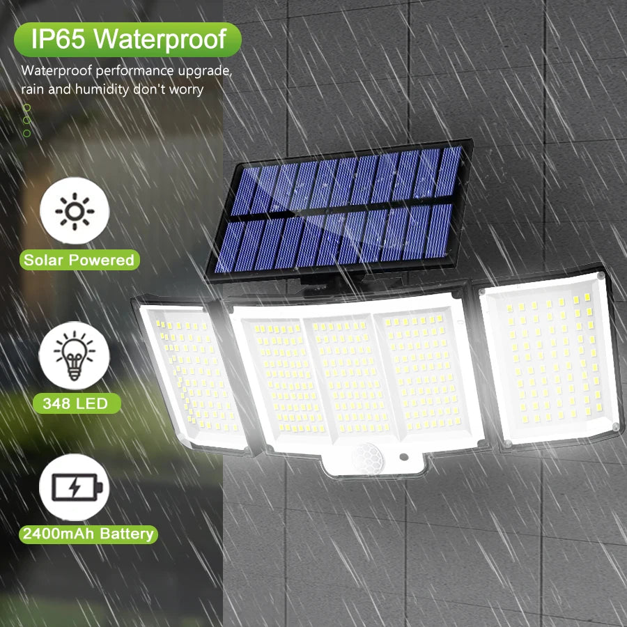 Solar Motion Sensor Light with 328/348 LEDs, IP65 Waterproof, 3 Modes for Garden & Wall