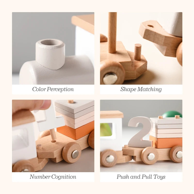 Wooden Train Set Montessori Educational Toy Numbers Learning Trolley