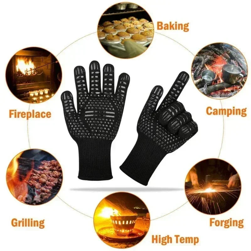 BBQ Gloves Heat Resistant to 800°C Aramid Oven Mitts Silicone Grip