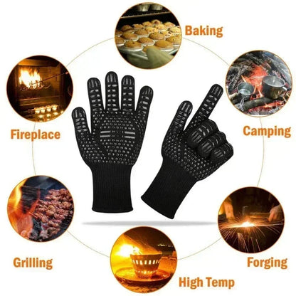 BBQ Gloves Heat Resistant to 800°C Aramid Oven Mitts Silicone Grip