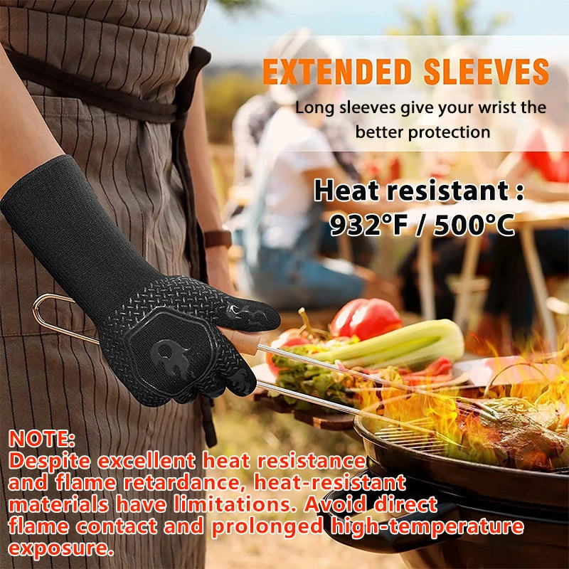 Heat Resistant BBQ Gloves Silicone Oven Mitts 800°C Fireproof Cooking