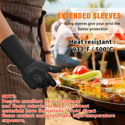 Heat Resistant BBQ Gloves Silicone Oven Mitts 800°C Fireproof Cooking