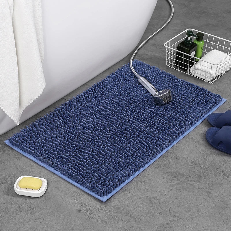 Chenille Bath Mat Rectangular Non-Slip Soft Absorbent Bathroom Rug