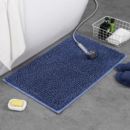 Chenille Bath Mat Rectangular Non-Slip Soft Absorbent Bathroom Rug