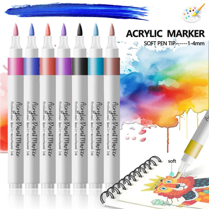 Acrylic Marker Pens 12/24 Colours Soft Tip Waterproof Art Graffiti Set
