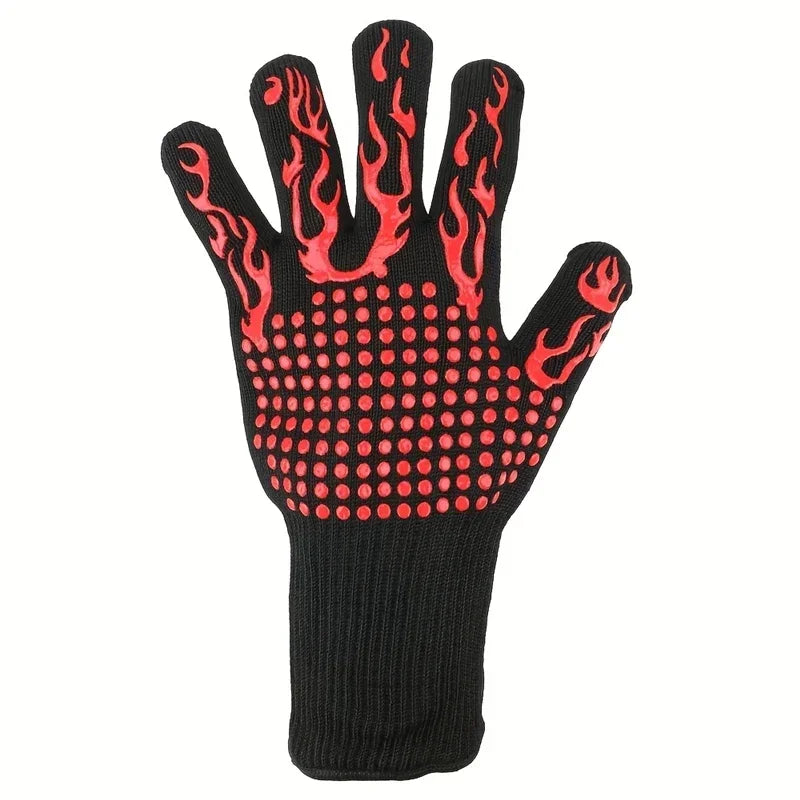 BBQ Gloves Heat Resistant to 800°C Aramid Oven Mitts Silicone Grip