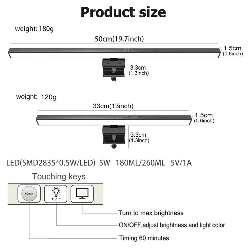 Monitor Light Bar LED Desk Lamp USB Powered Screen Reading Work Eye Care
