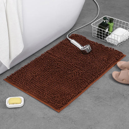 Chenille Bath Mat Rectangular Non-Slip Soft Absorbent Bathroom Rug