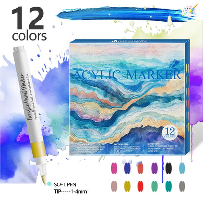 Acrylic Marker Pens 12/24 Colours Soft Tip Waterproof Art Graffiti Set
