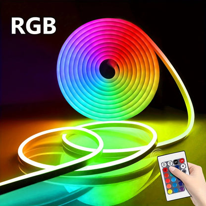 LED Neon Strip Lights 5V USB Powered Music Sync 24-Key Remote Waterproof