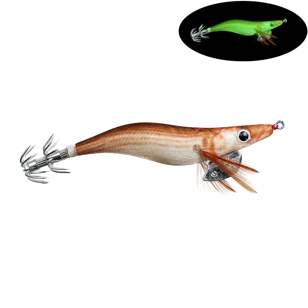 Luminous Wooden Squid Lure 2.0-3.0 Glow Fishing Bait for Squid & Cuttlefish