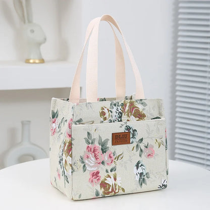 Insulated Lunch Bag Floral Print Large Capacity Thermal Cooler Picnic