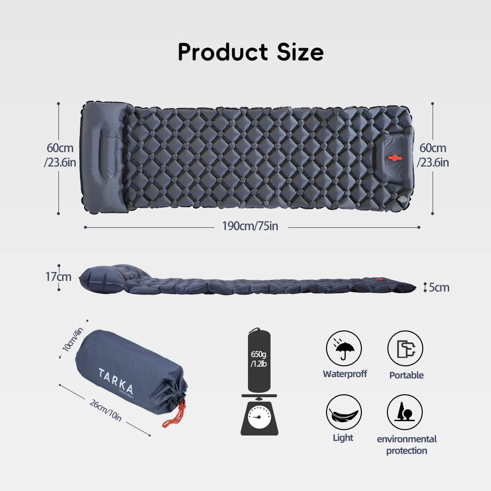 Inflatable Camping Mat 190x60cm Self-Inflating Sleeping Pad with Pillow