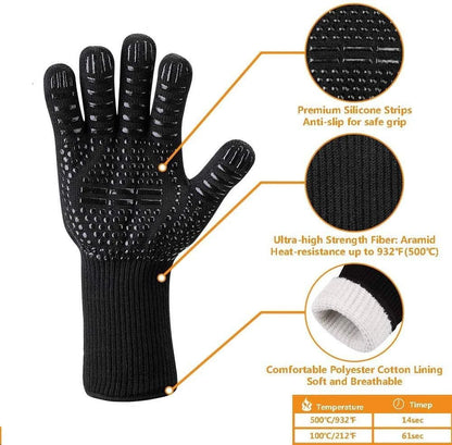 Heat Resistant BBQ Gloves Cotton Oven Mitts with Fingers for Grilling
