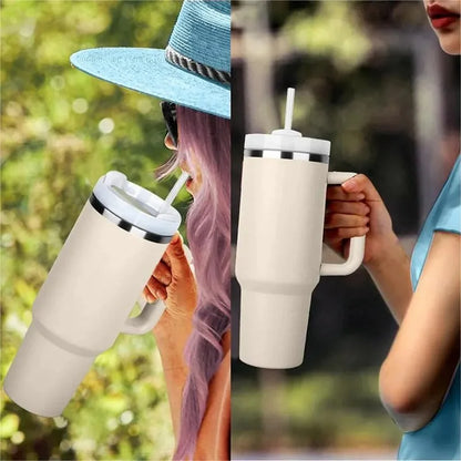 1.2L Insulated Tumbler with Handle & Straw - Stainless Steel Travel Mug
