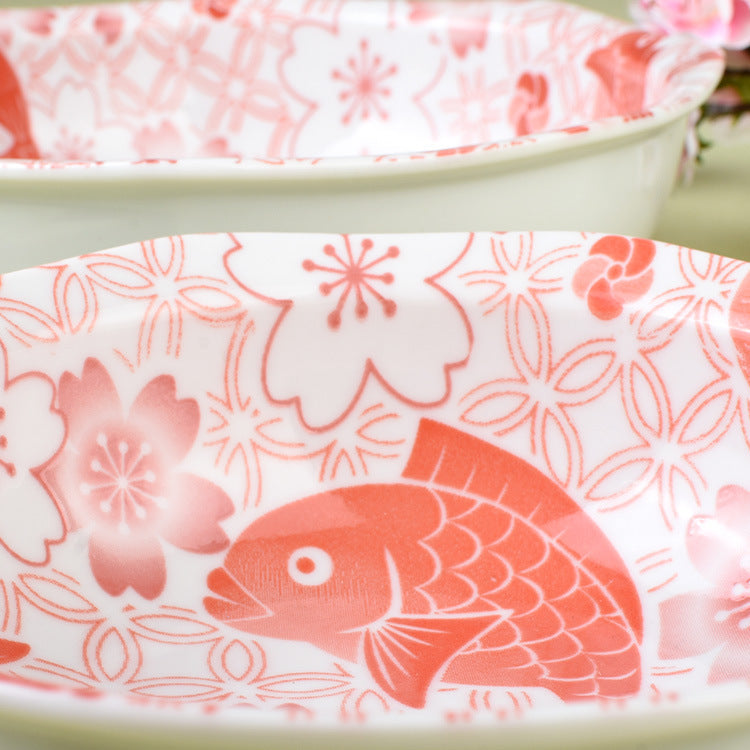 2 件陶瓷 19 厘米鲷鱼印花晚餐碗套装餐厅家居餐具日本
