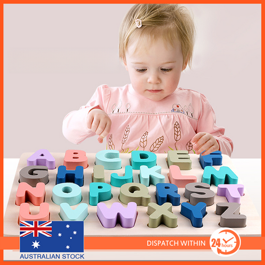 Wooden Alphabet Numbers Puzzle Board 30cm Educational Learning Toy Kids